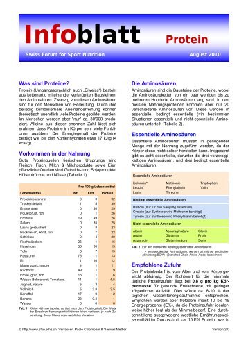 Infoblatt Protein - Swiss Forum for Sport Nutrition