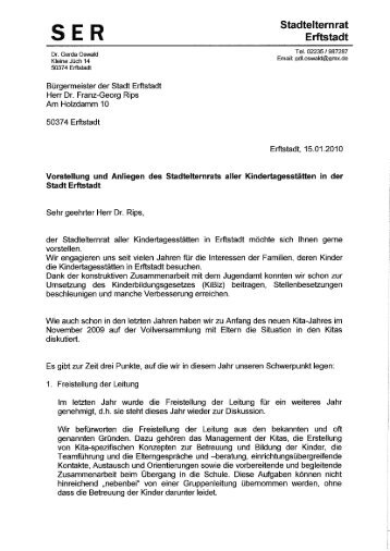 Anschreiben des SER an Bürgermeister Rips vom ... - Stadt Erftstadt