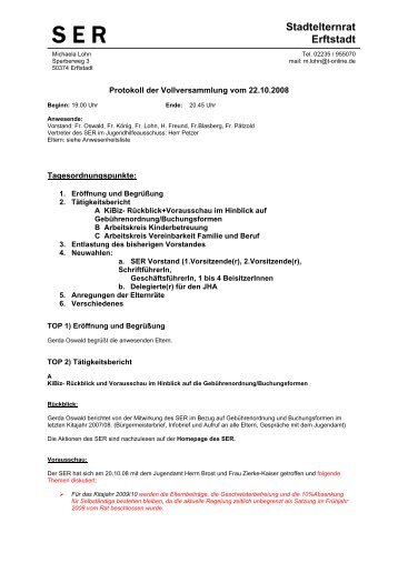 Protokoll Vollversammlung 22.10.2008 - Stadt Erftstadt