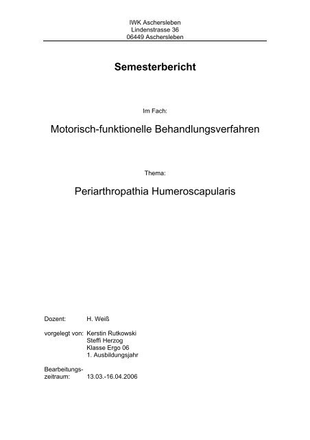 Semesterbericht Motorisch-funktionelle Behandlungsverfahren ...