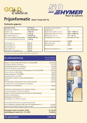 Prijsinformatie Hymer Tramp 654 SL Technische gegevens Uw ...