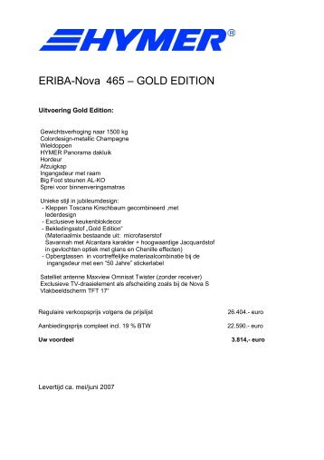 ERIBA-Nova 465 – GOLD EDITION - ERIBA-HYMER Nederland