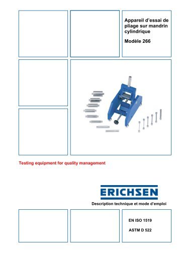 Appareil d'essai de pliage sur mandrin cylindrique ... - Erichsen