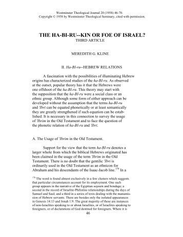 The Ha-Bi-Ru--Kin or Foe of Israel? - Gordon College Faculty