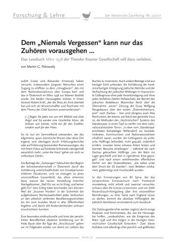 Dem „Niemals Vergessen“ kann nur das Zuhören vorausgehen ...