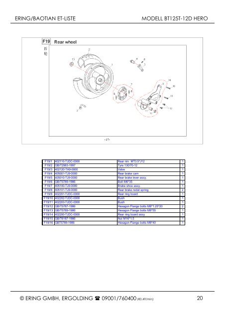 Ersatzteile-Handbuch Modell: HERO BAOTIAN BT125T-12D