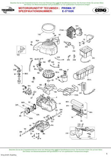 motorgrundtyp tecumseh : prisma 37 spezifikationsnummer