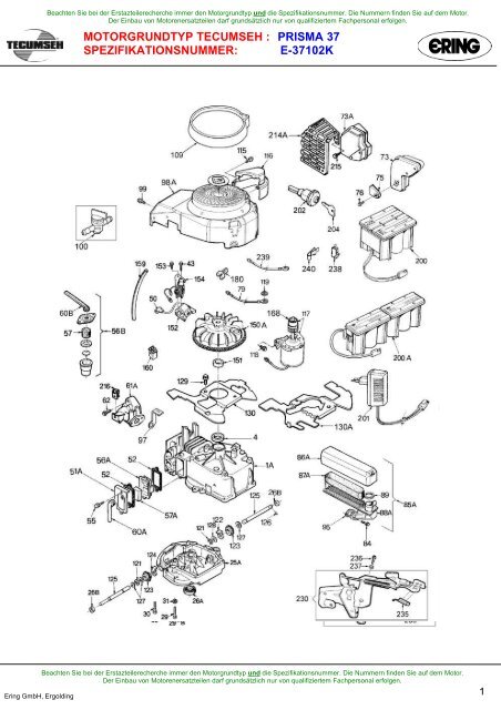 motorgrundtyp tecumseh : prisma 37 spezifikationsnummer