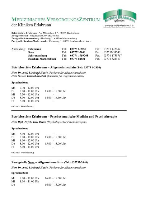 MEDIZINISCHES VERSORGUNGSZENTRUM der Kliniken Erlabrunn