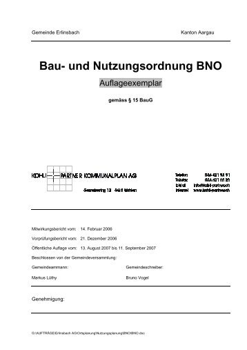 Bau- und Nutzungsordnung BNO - Erlinsbach AG