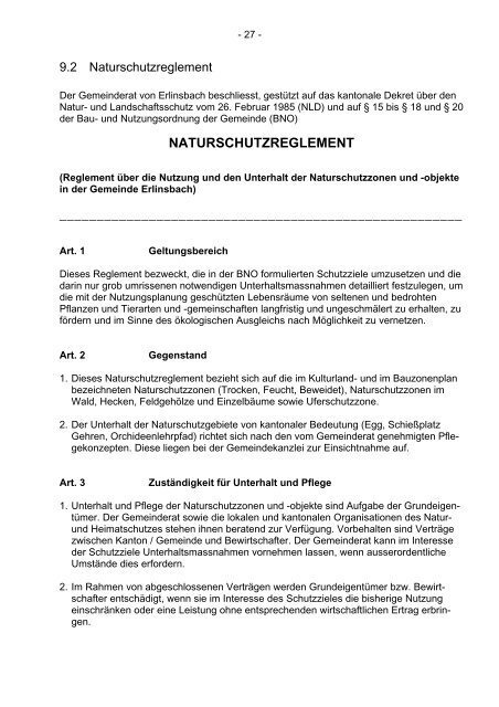 Bau- und Nutzungsordnung BNO - Erlinsbach AG