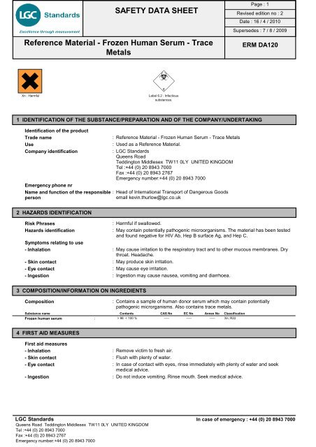 Safety Data Sheet - European Reference Materials