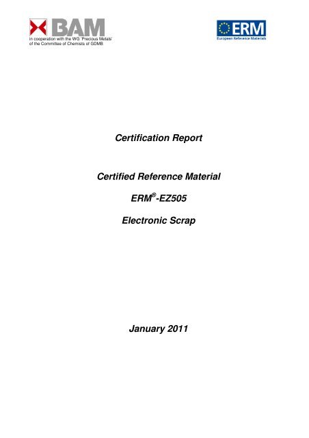 Certification Report Certified Reference Material ERM - European ...