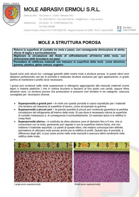 Mole a struttura porosa - Mole Abrasivi Ermoli