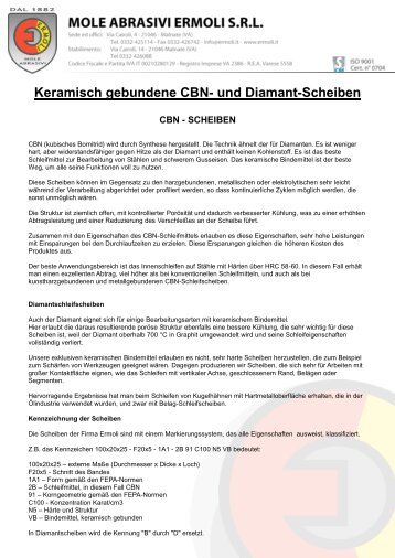 Keramisch gebundene CBN- und Diamant-Scheiben