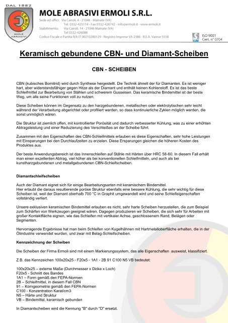 Keramisch gebundene CBN- und Diamant-Scheiben