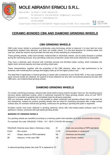 Ceramic bonded CBN and diamond grinding wheels - Mole Abrasivi ...