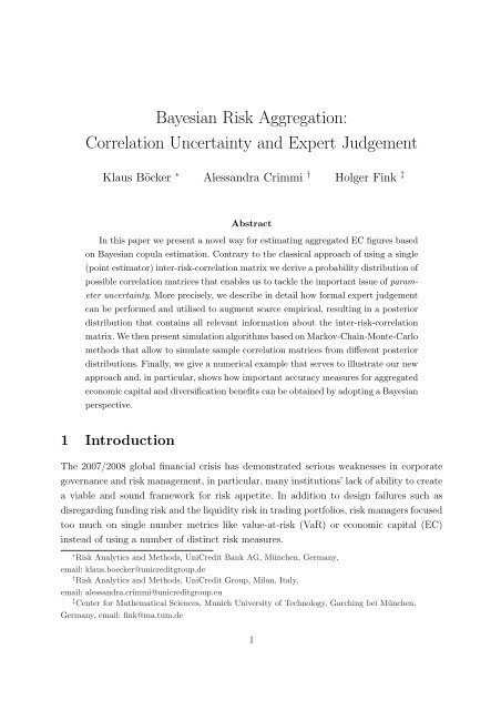 Bayesian Risk Aggregation: Correlation ... - ERM Symposium