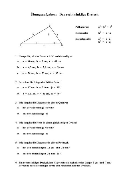 11. Sätze am rechtwinkligen Dreieck: 11.1. Das rechtwinklige Dreieck, Mathematik, Grundkurse (Vorkurs zum Telekolleg), Telekolleg, Lernen