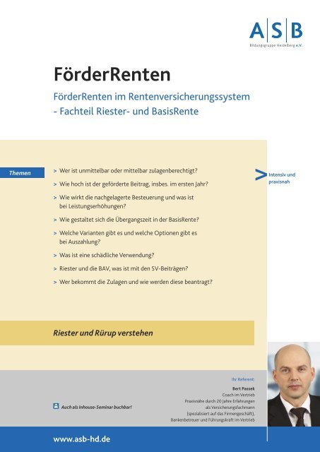 Riester und Rürup verstehen >intensiv und - ASB Bildungsgruppe ...