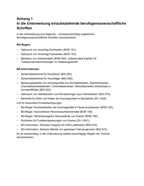 BGG 921 Auswahl, Unterweisung und Befähigungsnachweis von ...