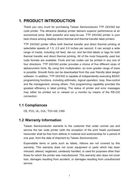 User Manual - TTP243 Barcode Printer