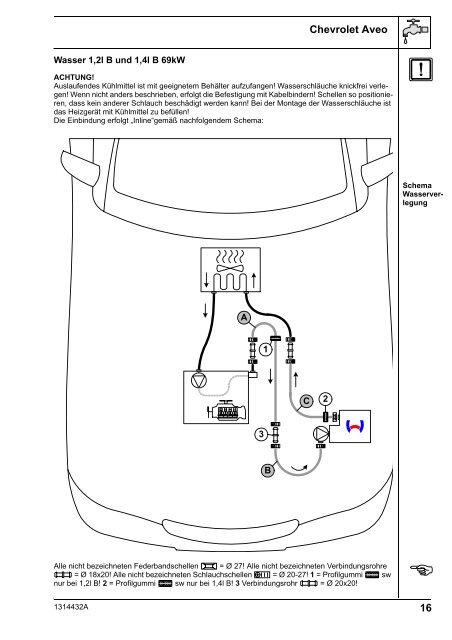 Wasser-Heizgerät Einbauanleitung Chevrolet Aveo - Ersatzteilbox