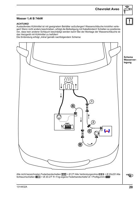 Wasser-Heizgerät Einbauanleitung Chevrolet Aveo - Ersatzteilbox