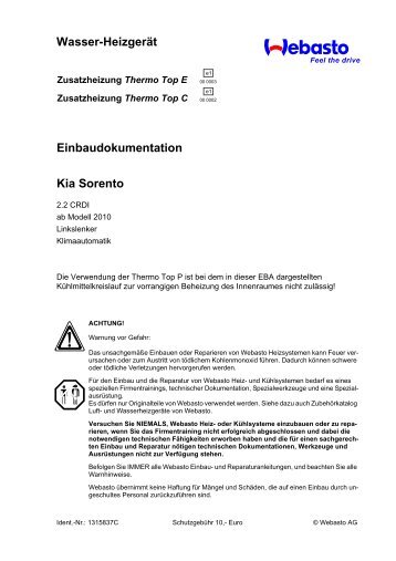 Wasser-Heizgerät Einbaudokumentation Kia Sorento - Ersatzteilbox