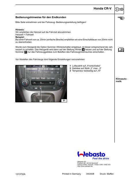 Wasser-Heizgerät Einbauanleitung Honda CR-V