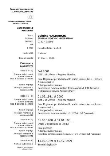 Curriculum vitae - ERSU Urbino
