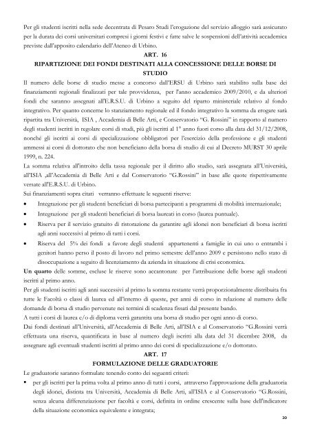 Bando di Concorso per la concessione delle Borse ... - ERSU Urbino