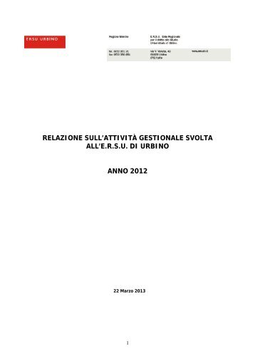 RELAZIONE SULL'ATTIVITÀ GESTIONALE SVOLTA ... - ERSU Urbino