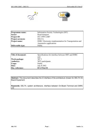 Specification of I2 Interface - ERTICO.com