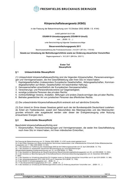 Körperschaftsteuergesetz (KStG) - Ertragsteuerrecht.de