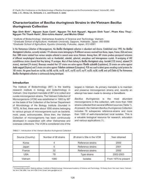 Characterization of Bacillus thuringiensis Strains in the Vietnam ...