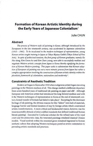 Formation of Korean Artistic Identity during the Early Years of ...