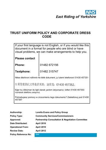 trust uniform policy and corporate dress code - East Riding of ...