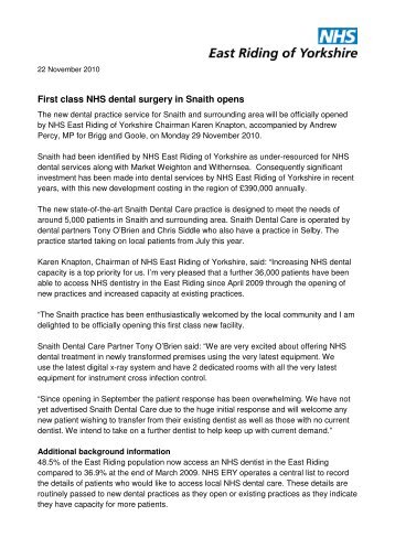 Snaith dental practice opens - East Riding of Yorkshire Primary Care ...