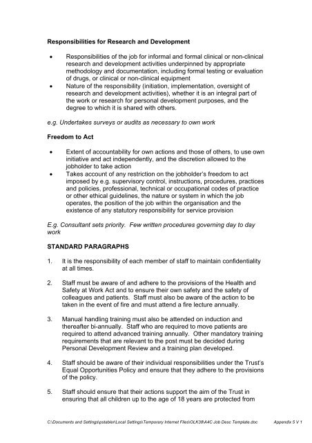 A4C Job Description Template