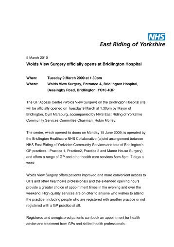 Wolds View Surgery officially opens at Bridlington Hospital