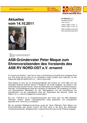 Aktuelles vom 14.10.2011 Asb-Gründervater Peter Maqué zum