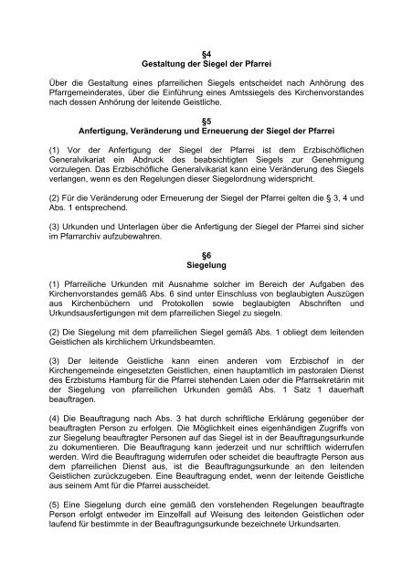 Siegelordnung für Pfarreien in der Erzdiözese Hamburg (SiegelO)