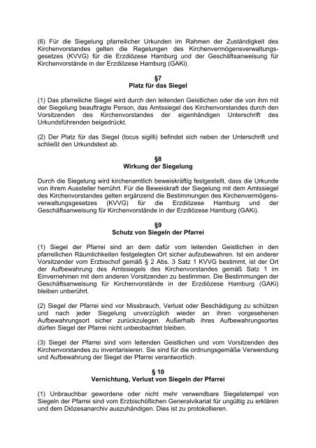 Siegelordnung für Pfarreien in der Erzdiözese Hamburg (SiegelO)