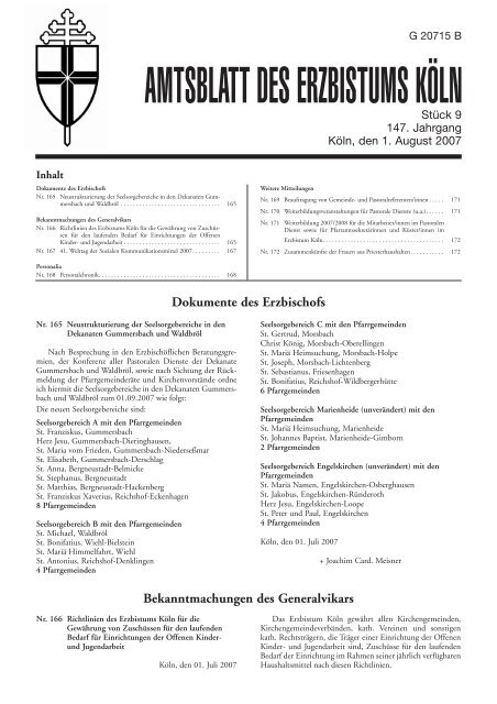Amtsblatt August 2007_Nr. 165-172_S. 165-172 - Erzbistum Köln
