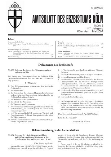 Amtsblatt Mai 2007_Nr. 130-136_S. 137-144 - Erzbistum Köln