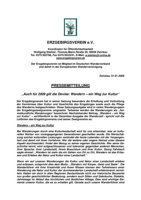 ERZGEBIRGSVEREIN e.V. PRESSEMITTEILUNG