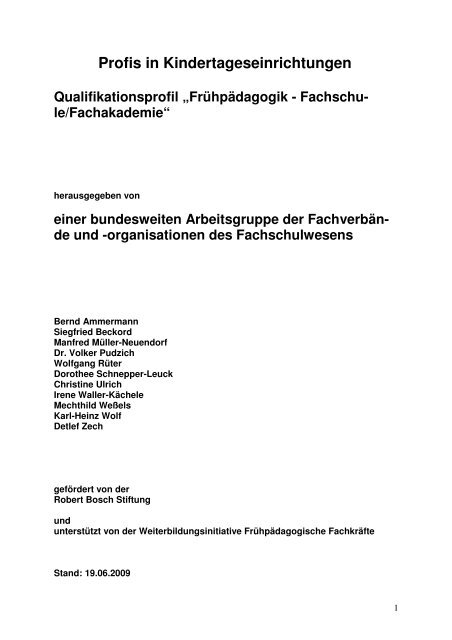 Qualifikationsprofil Fur Die Ausbildung An Fachschulen Erzieherin De
