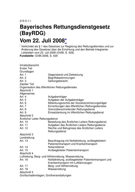 Bayerisches Rettungsdienstgesetz Bayrdg - ASB Schulen Bayern