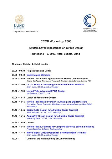 CCCD Workshop 2003 - Lund Institute of Technology